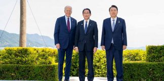 美國總統拜登5月在G7峰會上，與日本首相岸田文雄、南韓總統尹錫悅會晤。圖/取自美國白宮官網