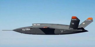 XQ-58A Valkyrie 演示機是一種遠程、高亞音速無人機，於 2019 年 3 月 5 日在亞利桑那州尤馬試驗場完成了首飛。圖／取自美軍第 88 空軍基地聯隊公共事務部