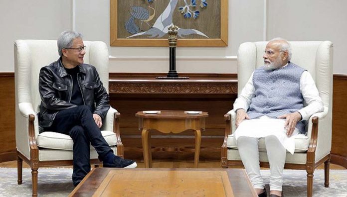 英偉達創辦人黃仁勳9月4日與印度總理莫迪會面，討論雙方在AI、探月工程方面強化合作的可能性。圖／引自界面新聞