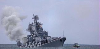 黑海艦隊旗艦莫斯科號被烏軍擊沉。圖／翻攝自Twitter