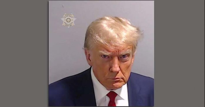 川普成為美國史上第一位拍下嫌犯檔案照的前總統。圖／翻攝自Fulton County Sheriff's Office