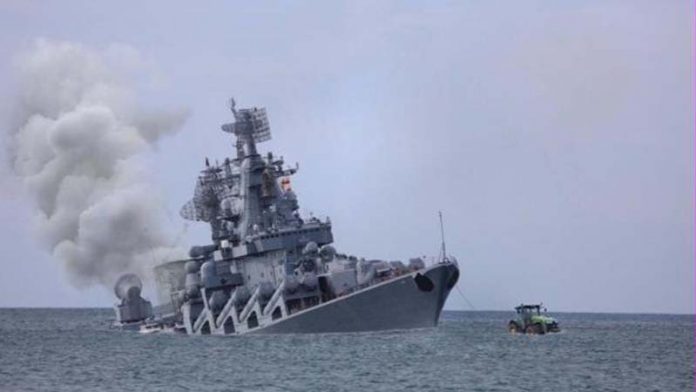 黑海艦隊旗艦莫斯科號被烏軍擊沉。圖／翻攝自Twitter