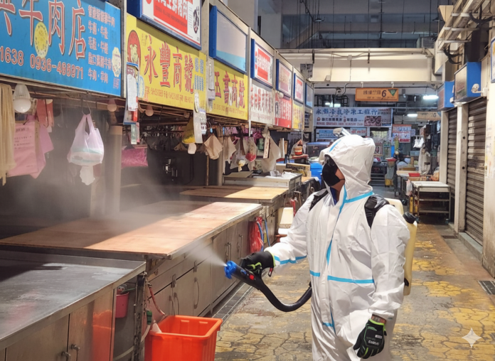 強化防疫拚開業！　中市府督導市場豬肉攤特別清消-全力備戰復業安全