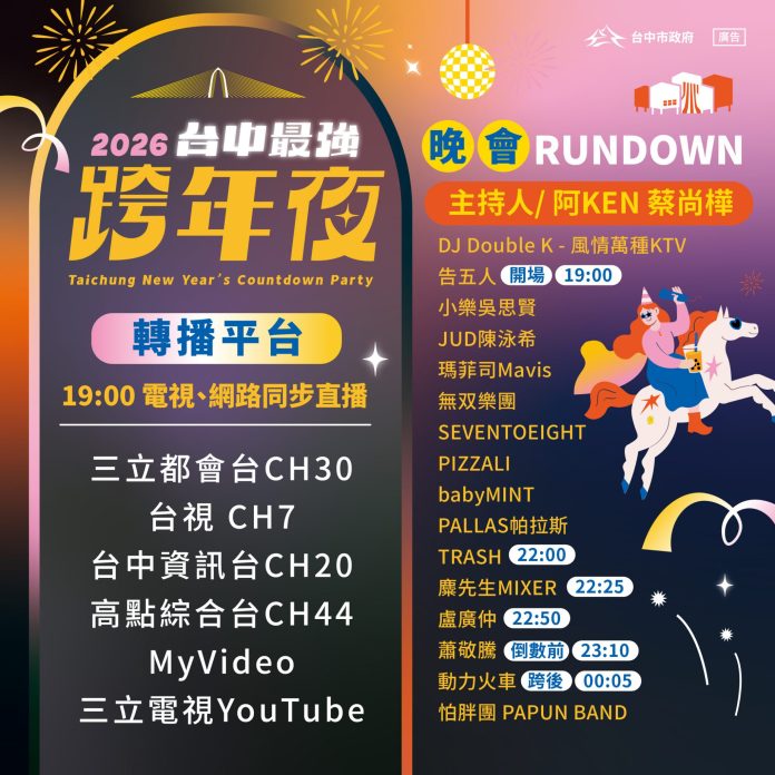 「2026台中最強跨年夜」明晚登場　新聞局長：已完成聯合演練、維安全面升級