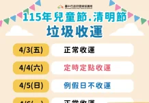 清明連假垃圾收運服務調整 4/4採定時定點