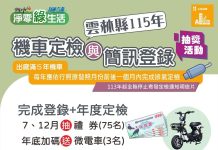 雲林縣完成機車定檢並登錄簡訊通知抽1,000元禮券75名 年底再抽微電車3輛 報廢老舊機車也可參加!